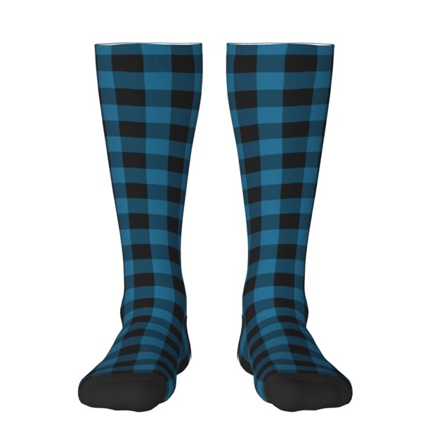 Balery Blue Black Plaid Calcetines novedosos Calcetines deportivos Calcetines hasta la rodilla Calcetines de algodón Calcetines originales y geniales