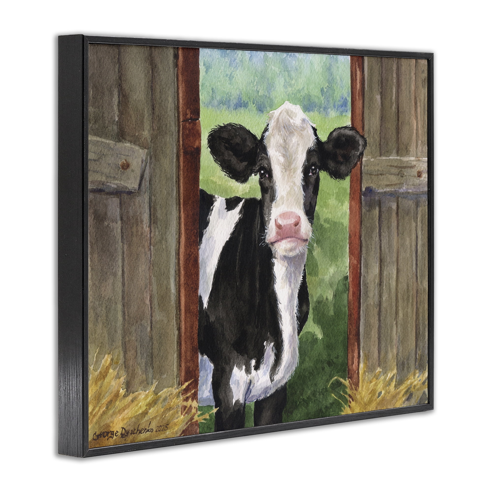Stupell Industries Cow in Wooden Gate Black Framed Giclee Art, design by George Dyachenko