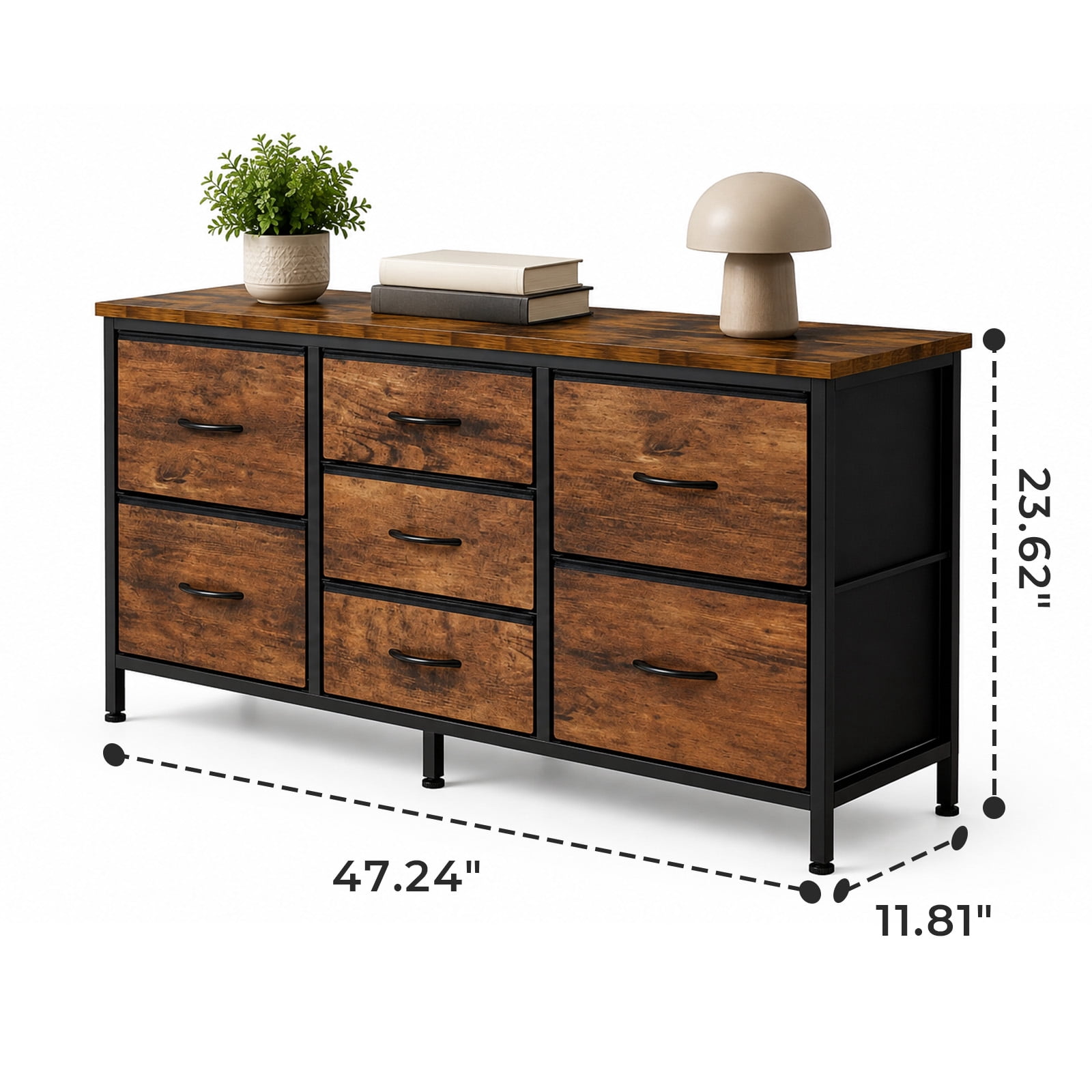 Alvantor 7 Drawer Fabric Dresser, Clothes Organizer Storage Tower for Bedroom, Chest of Drawers with Wooden Top, Metal Frame for Bedroom TV Stand