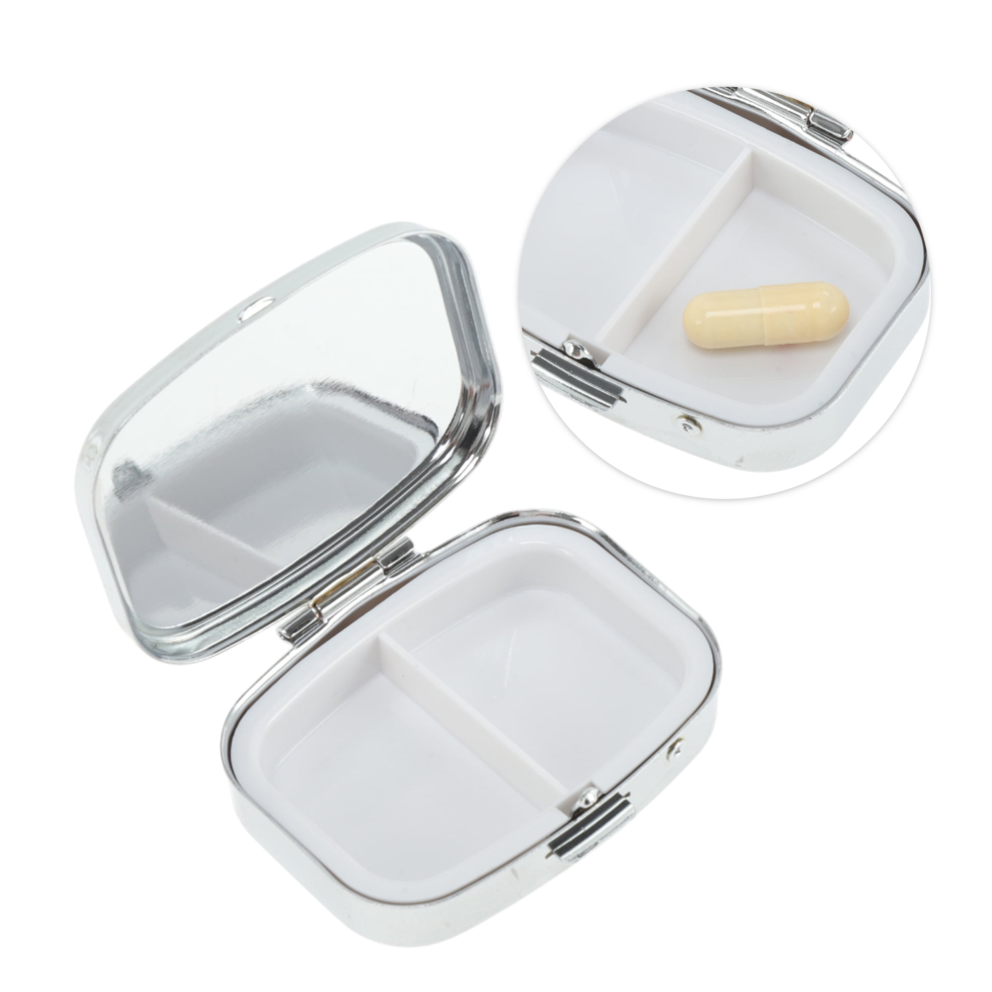 Unique Bargains 2 Compartments Pill Case Silver Tone 1 Pc [Square 2 Compartments]