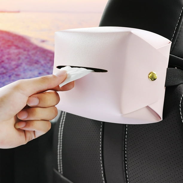 Porta pañuelos universal para coche - Caja de almacenamiento de toallas de papel de piel sintética con correas para el hombro para vehículos, camiones y SUV - Opciones en negro, rosa y azul