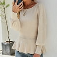thumbnail image 5 of Usmixi Womens Sweater Knit Pullover Sweater for Women Casual Round Neck Lantern Sleeve Ruffle Hem Sweater Tunic Tops Winter Trendy Solid Long Sleeve Sweater Tops, 5 of 6