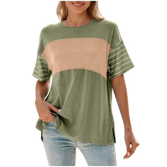 Sexlip Womens Swimsuit Set Color Block Stripe Cover Up Design Crew Neck Short Sleeve Peplum Silhouette Quick Dry Fabric for Beach Outings Green XXL