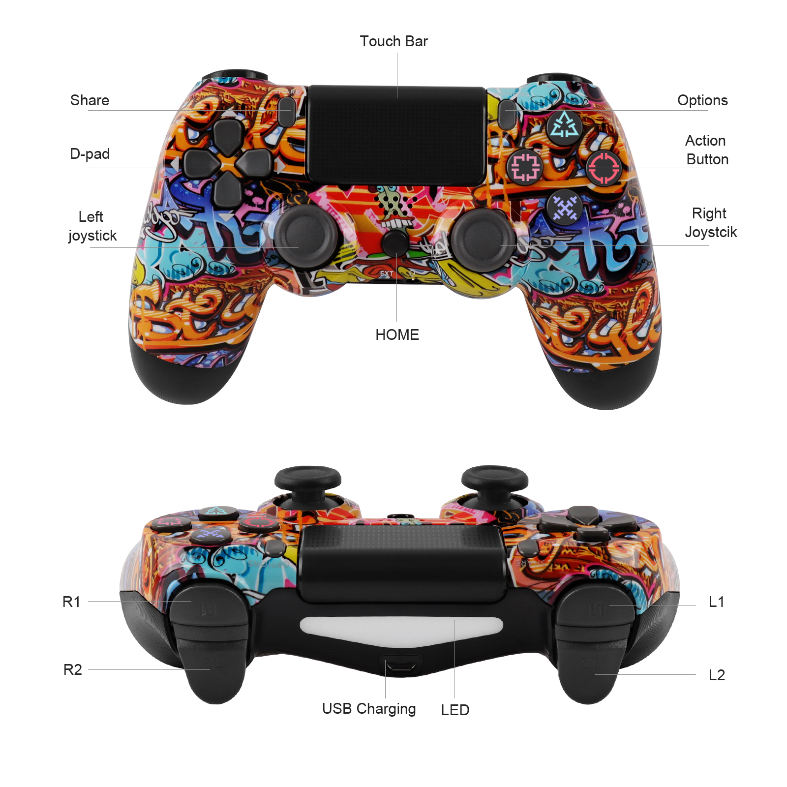 Wireless Controller for PS4, Remote Control Compatible with Playstation 4/PS4 Slim/PS4 Pro/PC (Graffiti)