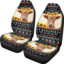 ZIATUBLE Highland Cow Sunflower Car Seat Covers Front Seats Only 2 Pcs Aztec Tribal High Back Saddle Blankets Fit for SUV Sedan Van Captain Chair Seat Cover Auto Interior Accessory for Women