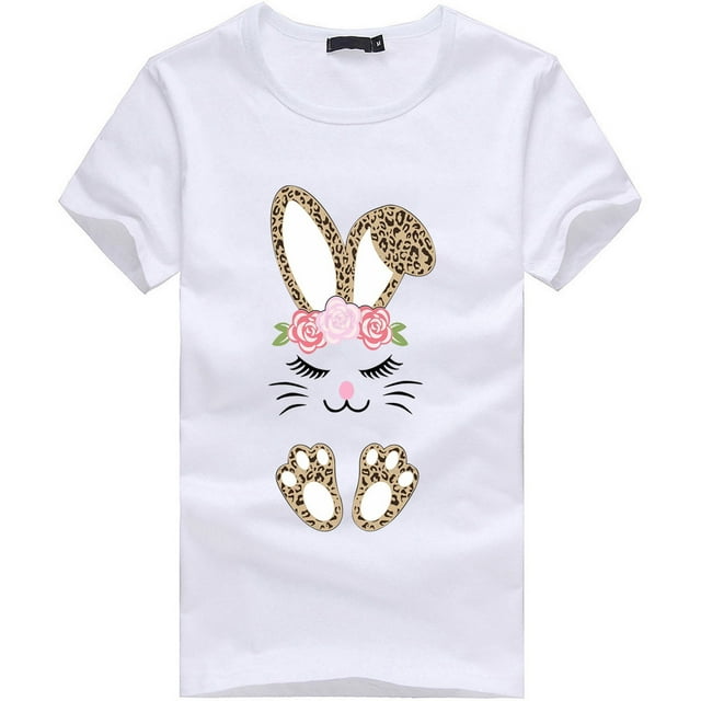EQWLJWE Chemises de Pâques pour Femmes, Été Mignon Imprimé Lettre Hauts Blouse Décontractée Manches Courtes Col Rond T-Shirts Graphiques Lapin Liquidation