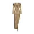 thumbnail image 2 of QATAINLAV Cocktail Dresses for Women Sequins Evening Gown Long Sleeve V Neck Casual Split Wedding Party Dresses Fall Outfits Gold XL, 2 of 5