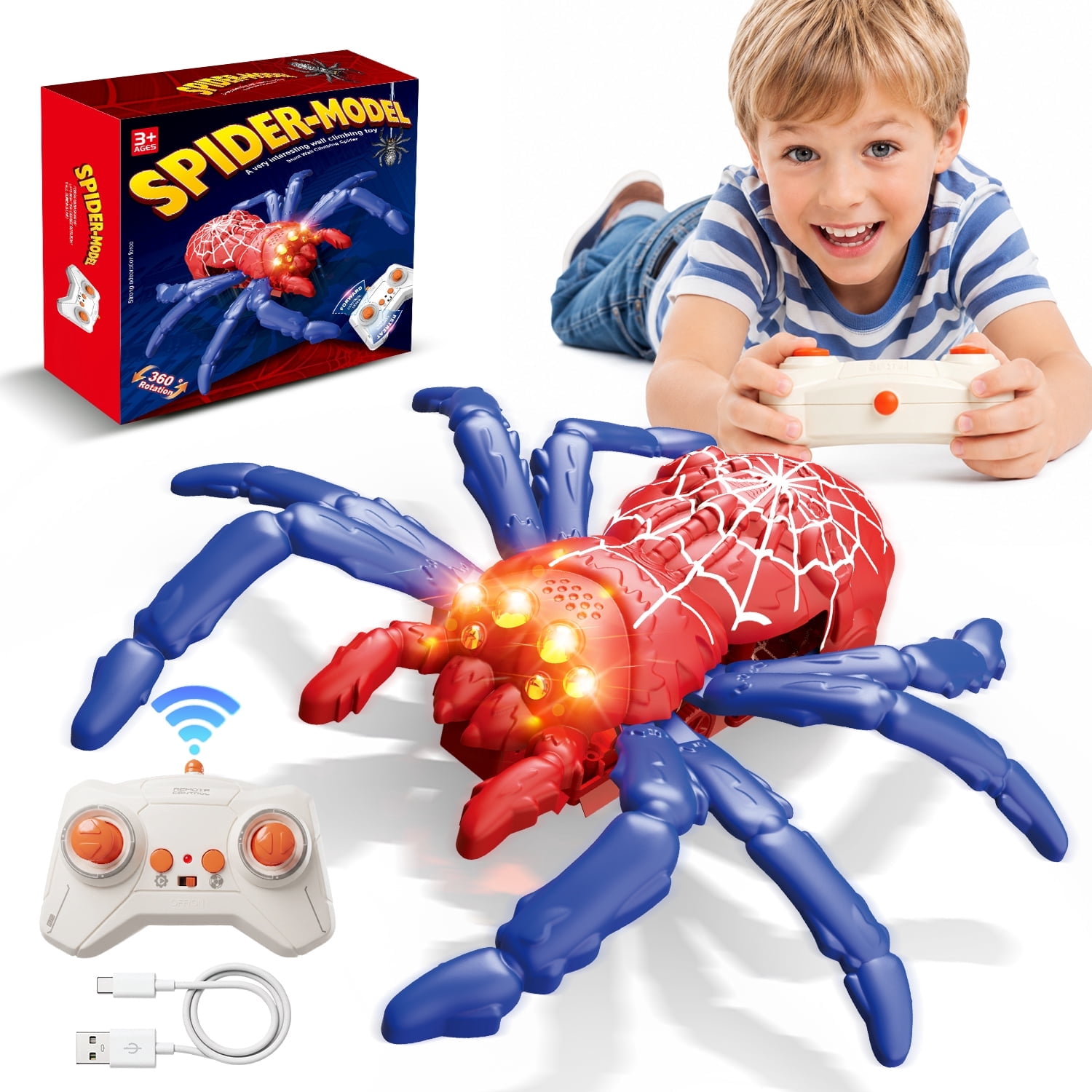 UUSUOO Remote Control Cars for Boys,Wall Climbing Spider,Rechargeable RC Spider Toys with LED Red Eyes,Christmas Birthday Toys Gifts for Boys Girls Ages 3-12