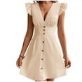 thumbnail image 3 of Tqcoqu Women's Button Sundresses, Deep V Neck Ruffle Sleeve A Line Party Cocktail Dresses, Going Out Short Dress, 3 of 7