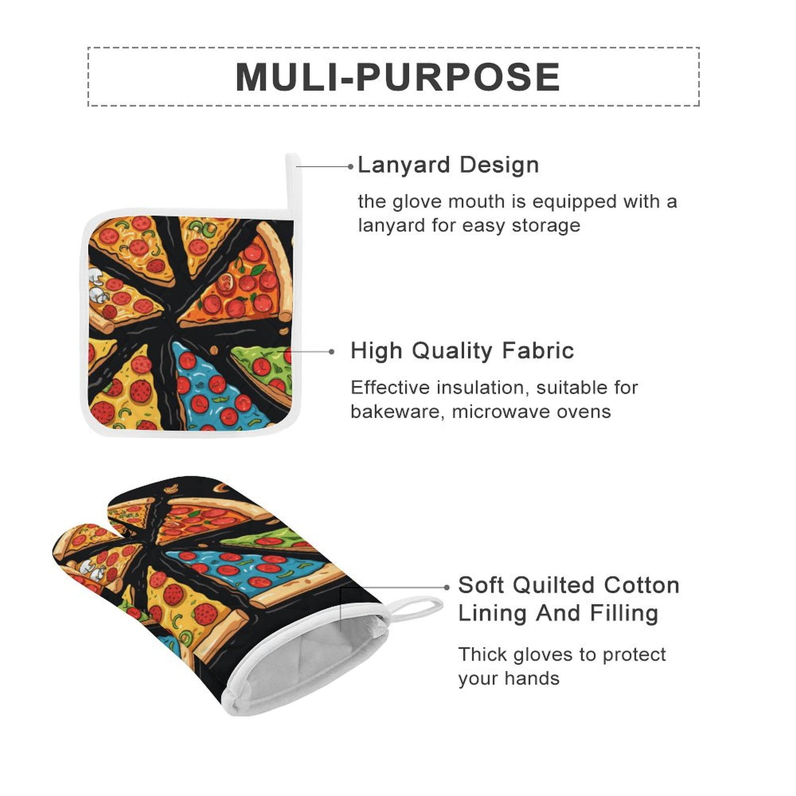 Fun Pizza Oven And Pot Holders Sets, Heat Resistant Pads Kitchen Decor for Cooking Baking BBQ Grilling, Christmas Kitchen Gifts