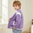 thumbnail image 4 of Kids Baseball Jackets Boys Girls Fit Varsity Jacket Casual Lightweight Plain Button Cardigan School Coat Purple 170, 4 of 6