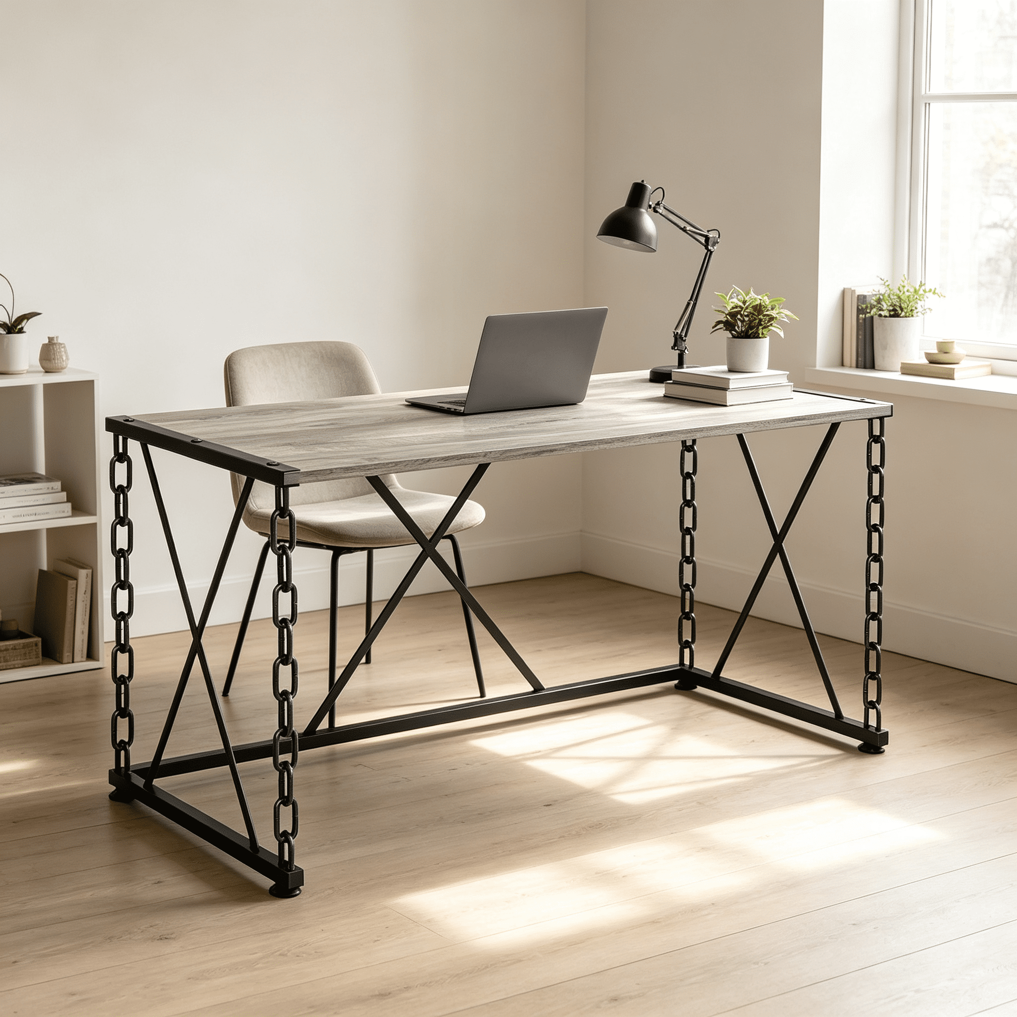 Astoutdoor Rustic Oak and Antique Black Rectangular Desk