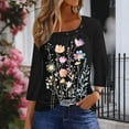 thumbnail image 6 of CYMMPU Loose Fit Tunic Tops 3/4 Sleeve Button up Crew Neck Flower Pattern Summer Fashion Shirts Spring Tops Blouses for Women Dressy Casual Plus Size Blouse Black L, 6 of 7
