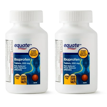 Equate Ibuprofen Coated Tablets, 200 mg, Twin Pack, 250 (Best Pain Medicine For Period Cramps)