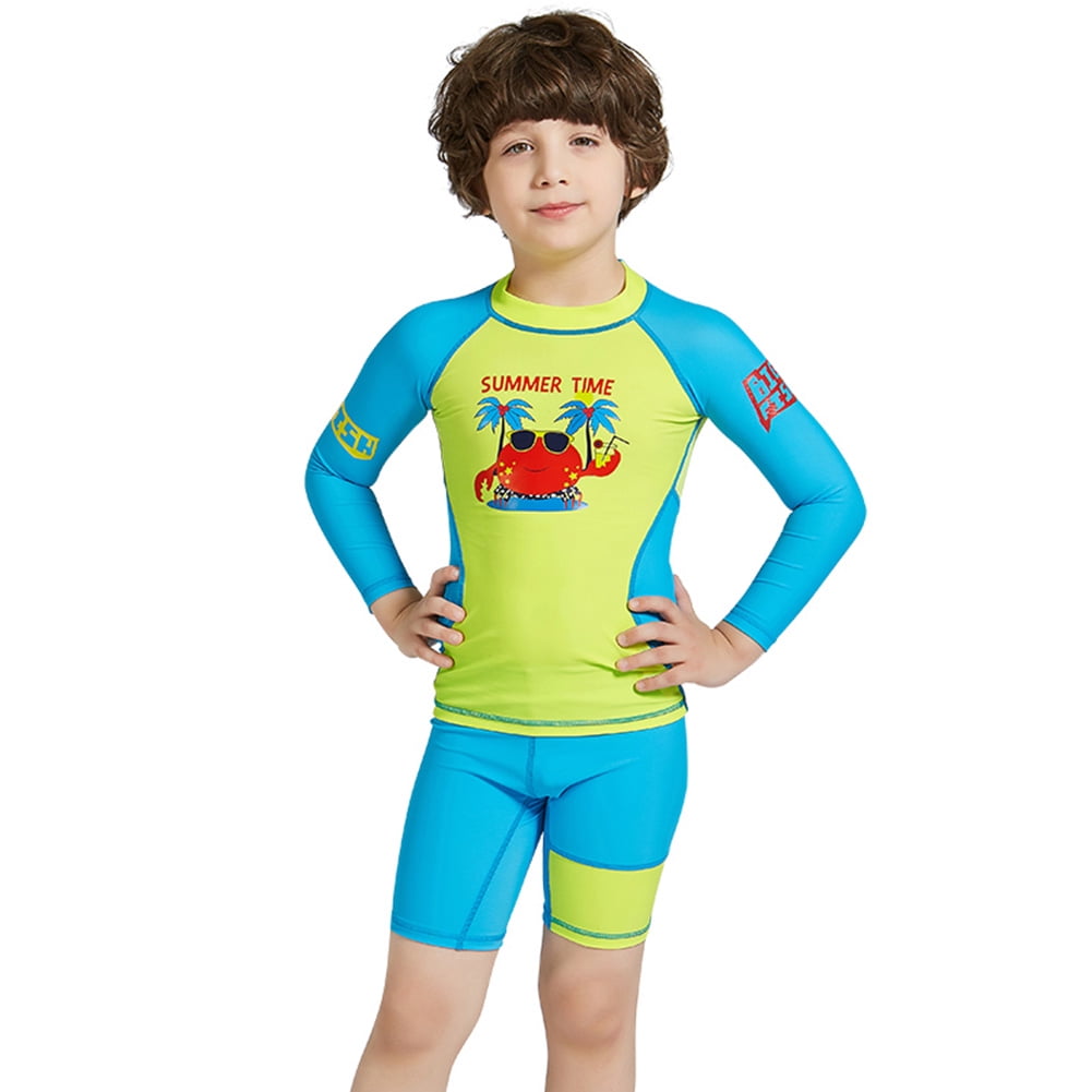 boy wearing one piece swimsuit