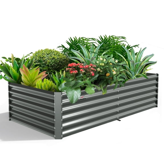8X4X1.5 ft Galvanized Raised Garden Bed, Rectangular Above Ground Modular Metal Planter Boxes Outdoor for Vegetables Flowers Herbs, Anti-Rust & Easy-Setup, Quartz Grey