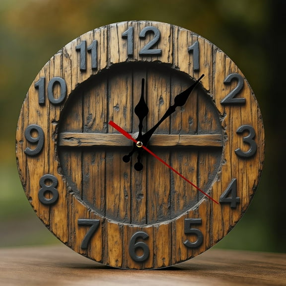 Wall Clock Decorative - Rustic Brown Wood Pattern-A Print 2D Vintage Wall Clocks Battery Operated Silent Non-Ticking for Bedroom, Living Room, Kitchen, Office, Classroom, 10 Inch