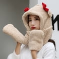 thumbnail image 4 of Women Cute Thick Warm Plush Hat Scarf Gloves Set with Ear Classic Winter Knit Set Beanie Scarf Gloves for Adult Suitable for Outdoor Work Leisure Scarf a Hat Gloves, 4 of 5