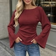 thumbnail image 2 of SAWOBUUN Womens Bell Long Sleeve Ribbed Knit Tops Boat Neck Y2k Going Out Tops Slim Fit Trendy Fall Winter Outfits, 2 of 6