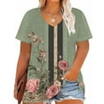 thumbnail image 2 of lcziwo Plus Size Tops for Women Short Sleeve T Shirt Casual Summer V Neck Tunics Fashion Boho Floral Graphic Tees Loose Oversized Blouses Black XXXXXL, 2 of 6