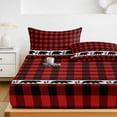 thumbnail image 6 of Twin Sze Fitted Sheet Set - Red Black Plaid 2 Piece Bedding Sets 16" Deep Pocket Fitted Sheet with 1 Pillowcase, Country Vintage Bear Buffalo Gingham Brushed Microfiber Hotel Luxury Bed Sheets, 6 of 9
