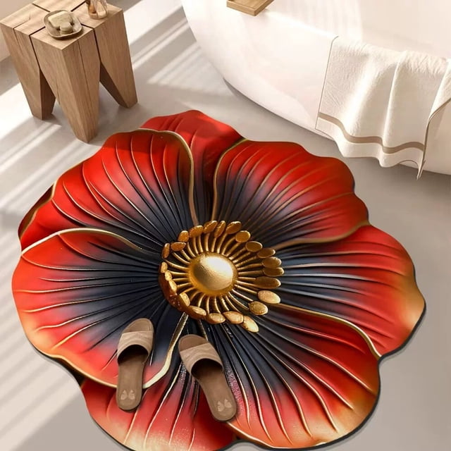 3D Flower Stereo Floor Mat for Bathroom and Entryway Absorbent Non- Reflective Pedal Style Floor Covering