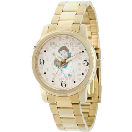 Disney Princess Belle Women's Gold Alloy Watch, Gold Stainless Steel Bracelet