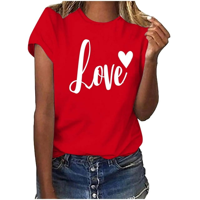 BLVB T-Shirts de la Saint-Valentin pour Femmes Mignons avec Cœur Graphique T-Shirts Manches Courtes pour Elle
