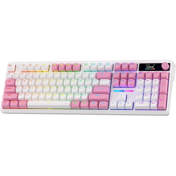 Redragon K762 Wireless Gasket Gaming Keyboard w/Hype Screen & Knob, 104 Keys Mechanical Keyboard, Easy-Control 1.14’’ TFT Info Display, 5-Layer Noise Dampening,Custom Linear Switch