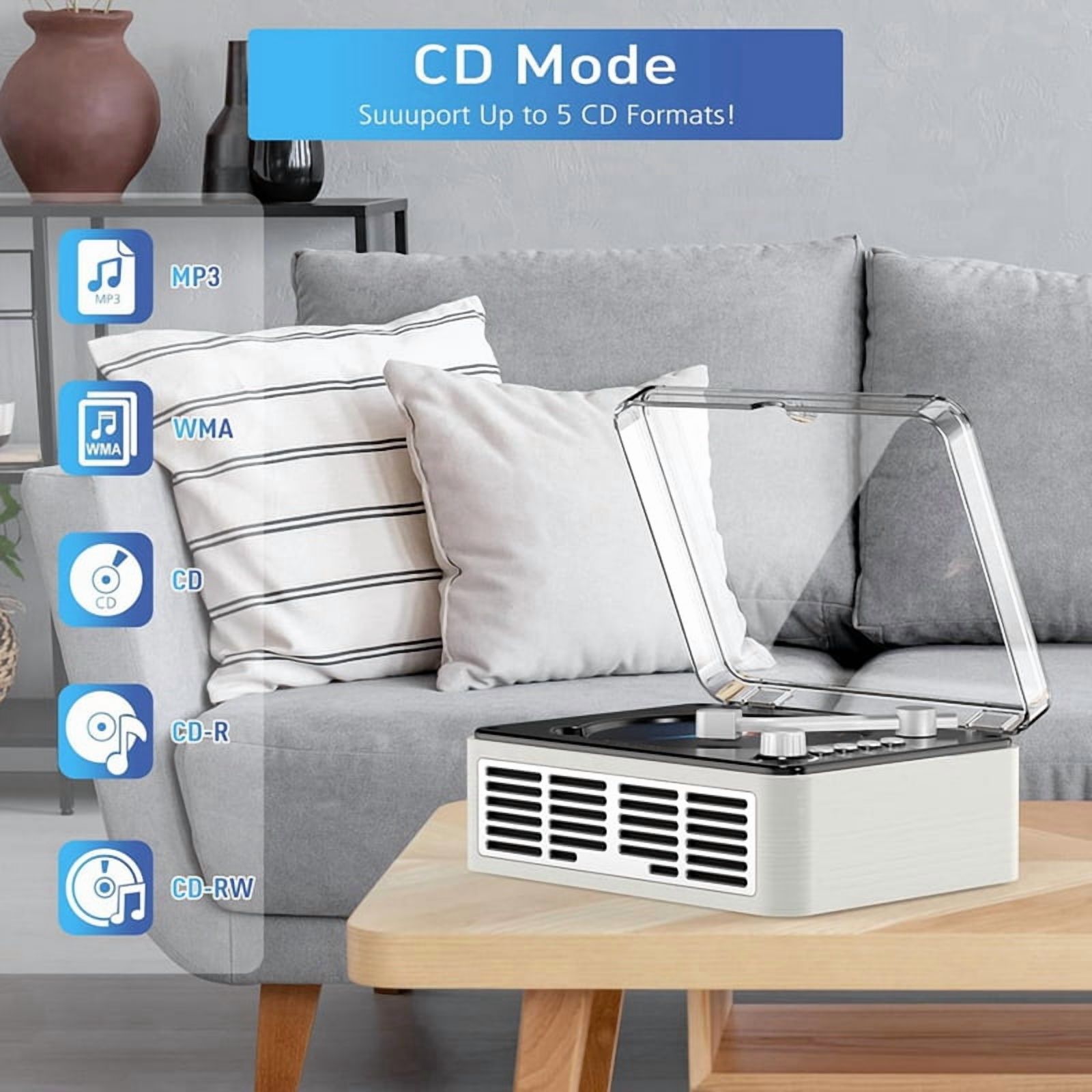Multifunction Bluetooth CD Player HiFi Sound Music Player Speaker,Support AUX/USB/FM Radio for Home,Office US Plug A