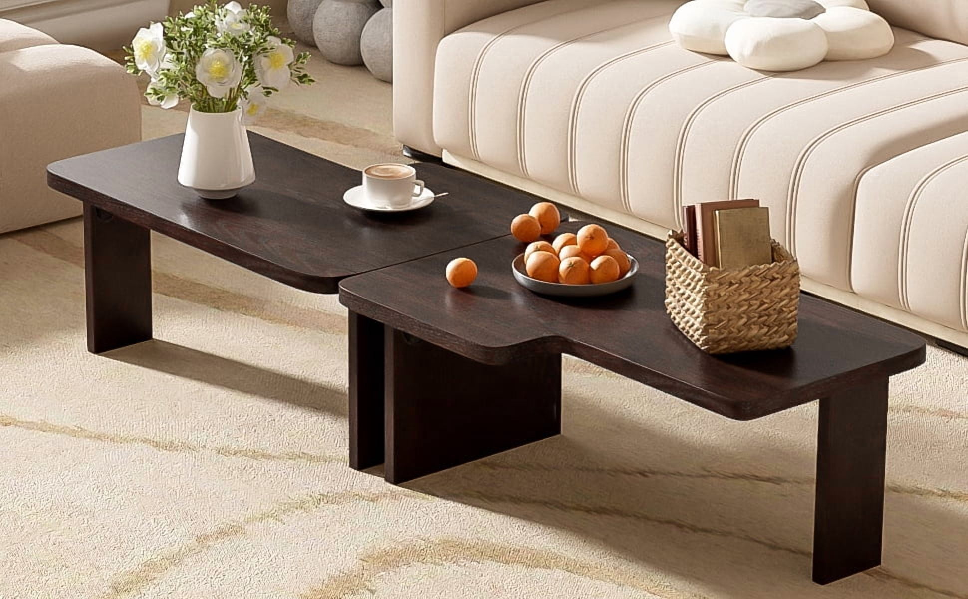 Euroco Modular Coffee Table Set of 2 – Freely Configurable Wood Grain MDF Tables with Modern Design, Compact Side Table Option