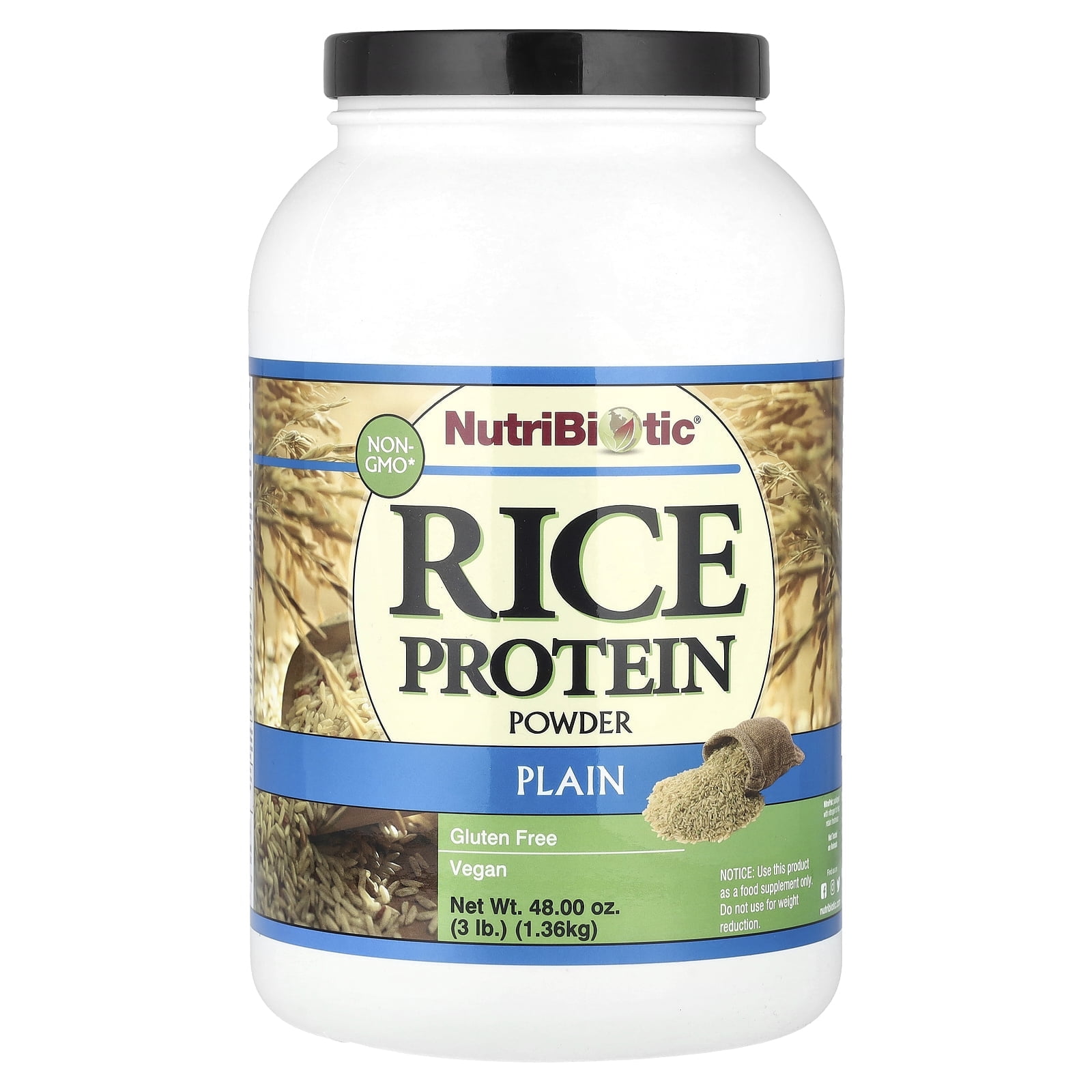 NutriBiotic Plain Rice Protein, 3 Lb (1.36kg)