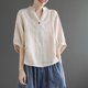 thumbnail image 4 of ICHUANYI Clearance Womens Spring Summer Color Fashion Casual T-Shirt Five-point Sleeve V-Neck Sweatshirt Tops Cotton And Linen Blouse(Beige, XXL) ICHUANYI WER2023080815338, 4 of 6