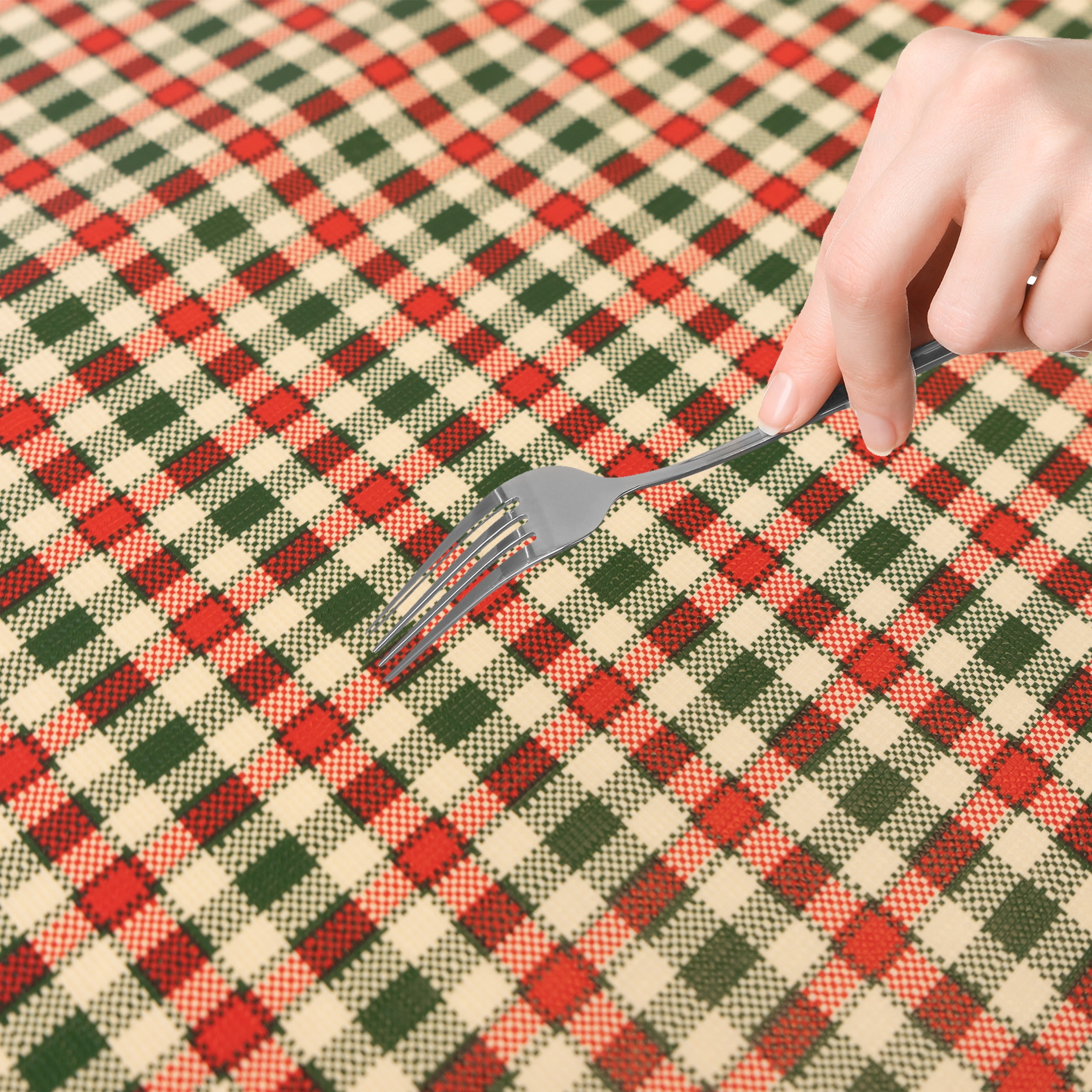 Waverly Inspirations Rectangular Elastic Fitted Table Cover Waterproof Vinyl Tablecloth With Flannel Backing, 6Ft Table, 72" x 30", Gingham Plaid, 2 PK