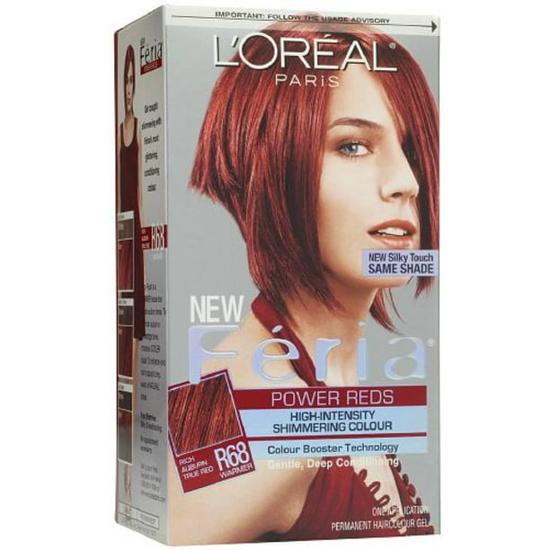 L'Oreal Feria Permanent Haircolour Gel, R68 Ruby Rush (Rich Auburn True  Red) 1 ea (Pack of 4) 