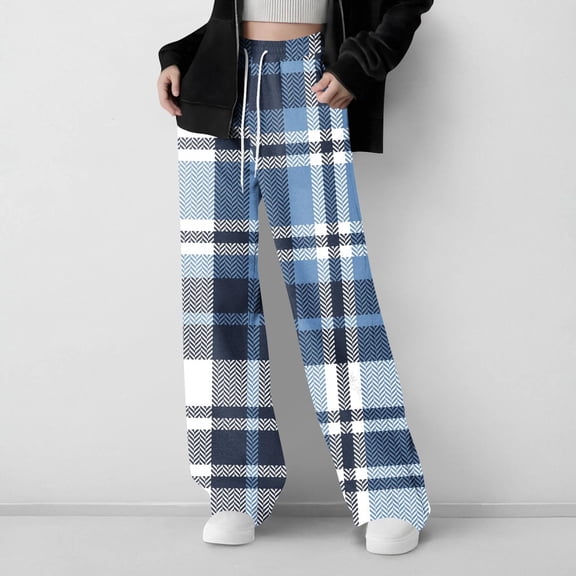 ATOGUTA Kid Pants Girls Boys Soft Plaid Long Pj Pants Kids Cute Elastic Waist Drawstring SLeep Bottoms with Pockets Size 5T-15, Blue