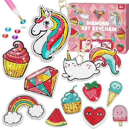 TOY Life Diamond Painting Kit For Kids with Keychains, Crafts for Girls Ages 8-12, Diamond Art for Kids, Diamond Dot Gem Art Kits for Kids, Kids Arts and Crafts for Kid Ages 8-12