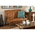 thumbnail image 5 of Nikko Mid-century Modern Tan Faux Leather Upholstered and Walnut Brown finished Wood Loveseat, 5 of 5