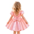 thumbnail image 5 of IBTOM CASTLE Toddler Girls Satin Short Puff Sleeve Flower Girl Dress Baby Girl Birthday Party Ruffle Formal Bowknot Wedding Guest Dress Pink, 5 of 7