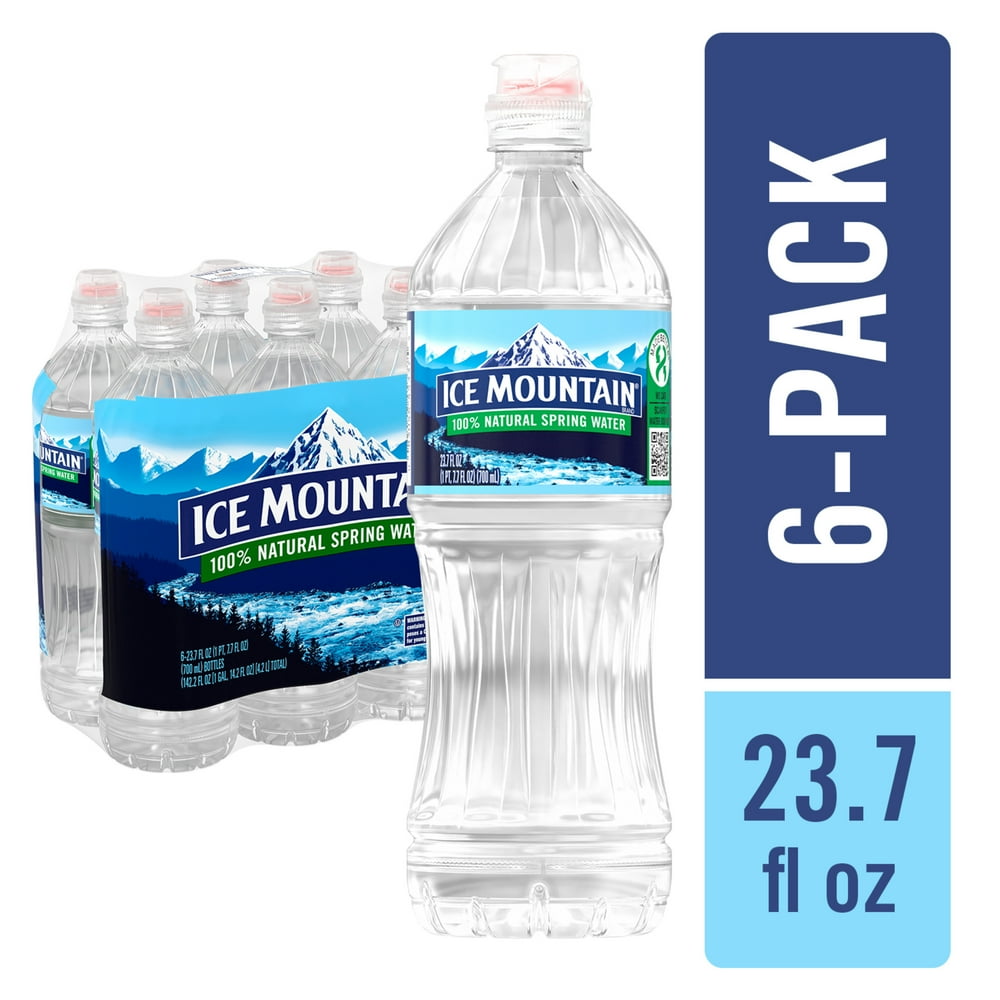 ICE MOUNTAIN Brand 100 Natural Spring Water, 23.7ounce plastic sport cap bottles (Pack of 6