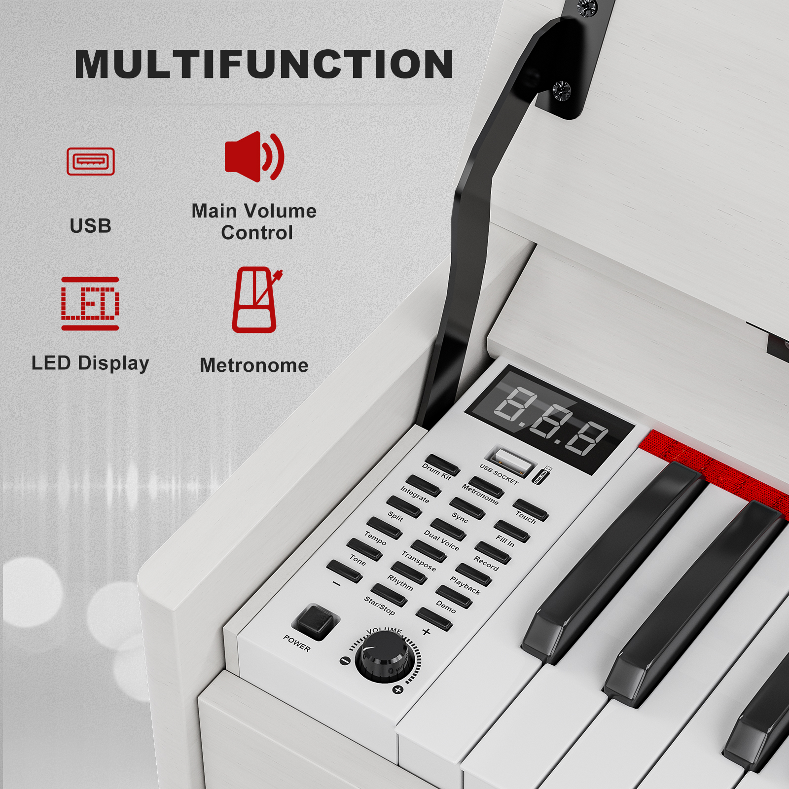UMOMO 88 Weighted Key Digital Piano with Duet Piano Bench, Beginner Keyboard Piano Full Size Heavy Hammer Weighted Action Electric Piano Keyboard with USB MIDI, White