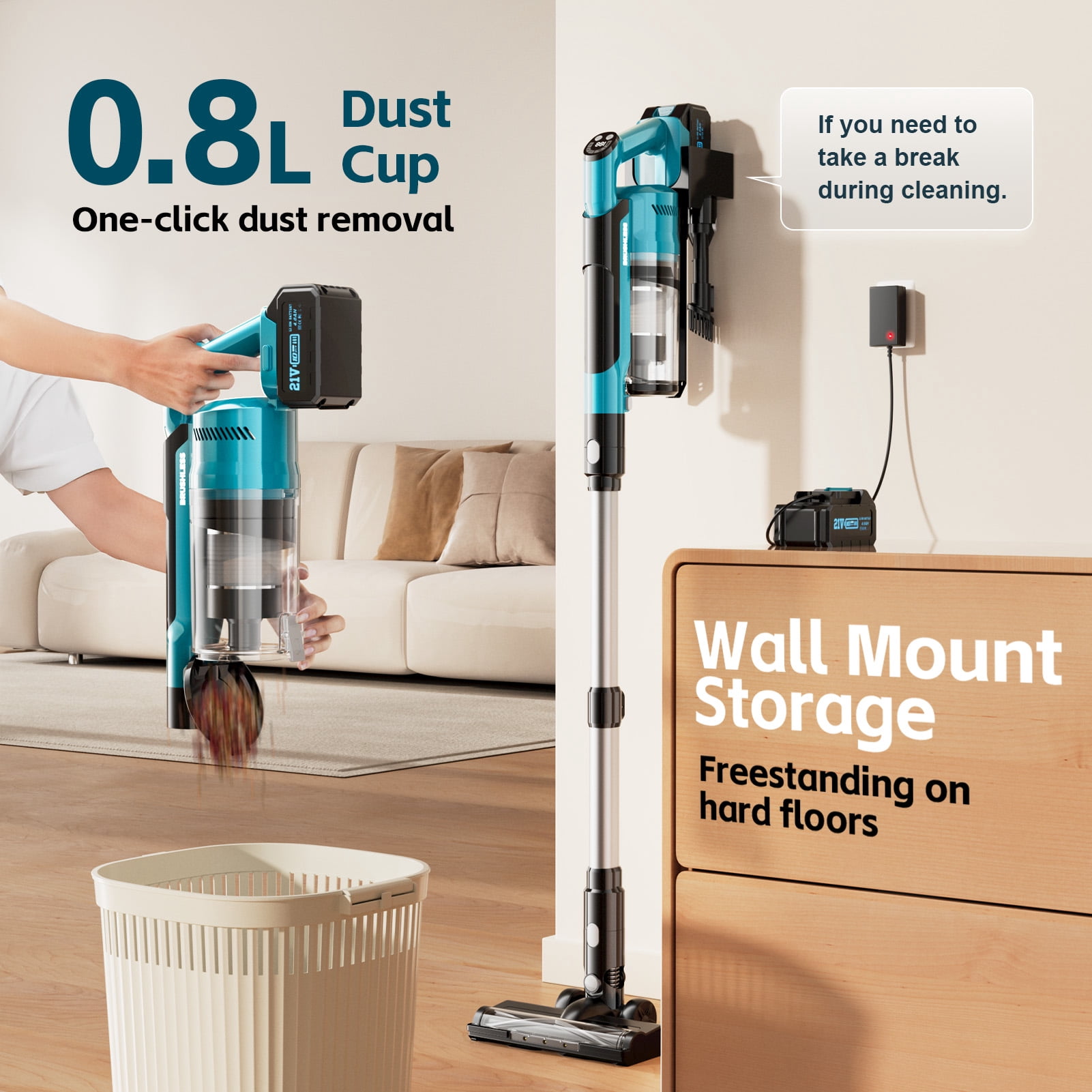 Amiluo Cordless Vacuum Cleaner, 700W 60KPA 72mins Brushless Vacuum Cleaners for Home, 8000mAh large Battery Stick Vacuum with Hepa Filter, 6 in 1 Handheld Vacuum for Pet Hair/Carpet/Hard Floor, V1-1
