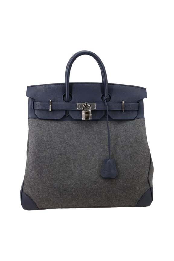 Pre-Owned Hermes Birkin HAC 40 Todoo Wool Togo Leather Satchel Bag Blue