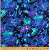 Cotton Solar Systems Northern Lights Sky Space Stars Colors Blue Cotton Fabric Print by the Yard (SPACE-C4847-GALAXY)