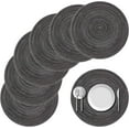 thumbnail image 1 of Nvzi Manteles individuales redondos tejidos, elegantes manteles individuales de 15 pulgadas para mesas de comedor, decoración de fiestas en interiores y exteriores, 6 piezas (negro y gris), 1 of 5