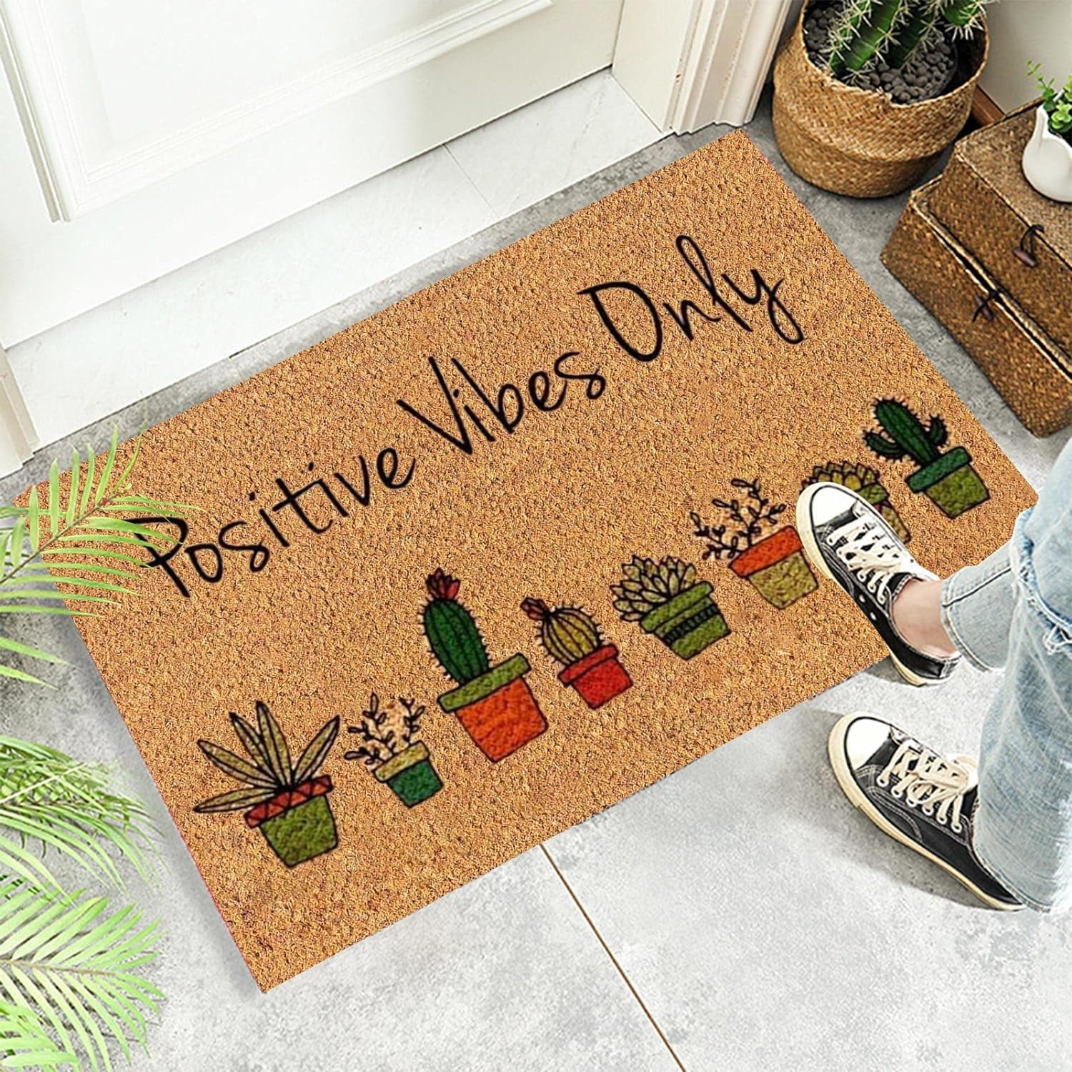 Coir Mat Door Mat Outdoor Mat for Entryway Outside Yard Home Decoration Door Mat - Novelty Designs Welcome Doormats Warehouse Coco Coir Outdoor Mat for Indoor Outdoor Postive Vibes 14x26