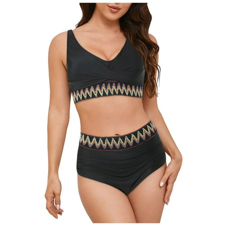 2DXuixsh 2Pcs Women s Bathing Suit Two Piece Swimsuits Swim Tank Top Boyshorts High Waisted Bikini Set Sexy Push up Vintage Swimsuit Retro Ruched Swimwear Black Size L