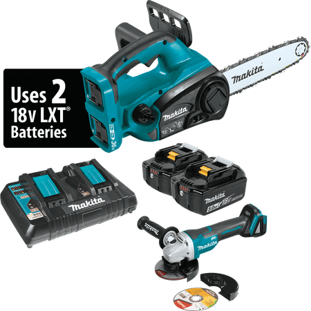Makita XCU02PTX1 18V X2 (36V) LXT® Lithium-Ion Cordless 12" Chain Saw Kit (5.0Ah) and Brushless Angle Grinder