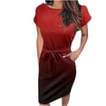 thumbnail image 1 of Robes d'Invité de Mariage pour Femmes Dégradé Taille Rétractable Col Rond Manches Courtes Robe d'Église pour Femmes 2023 Élégante en Liquidation, 1 of 4