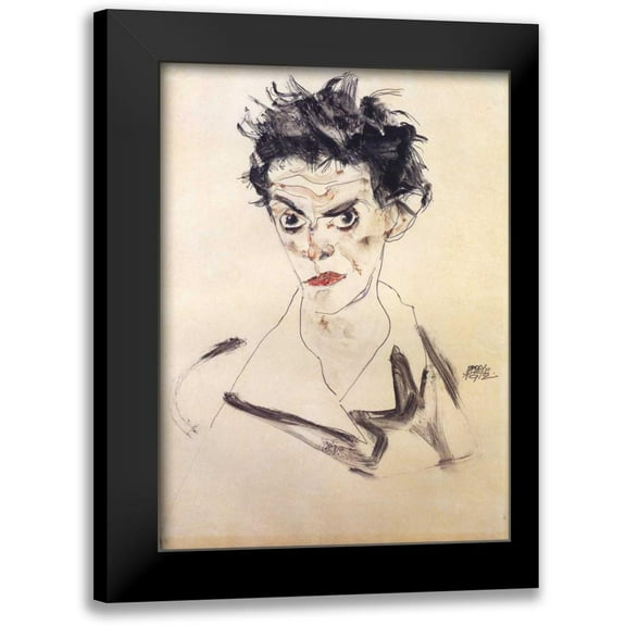 Schiele, Egon 11x14 Black Modern Framed Museum Art Print Titled - Self Portrait Bust